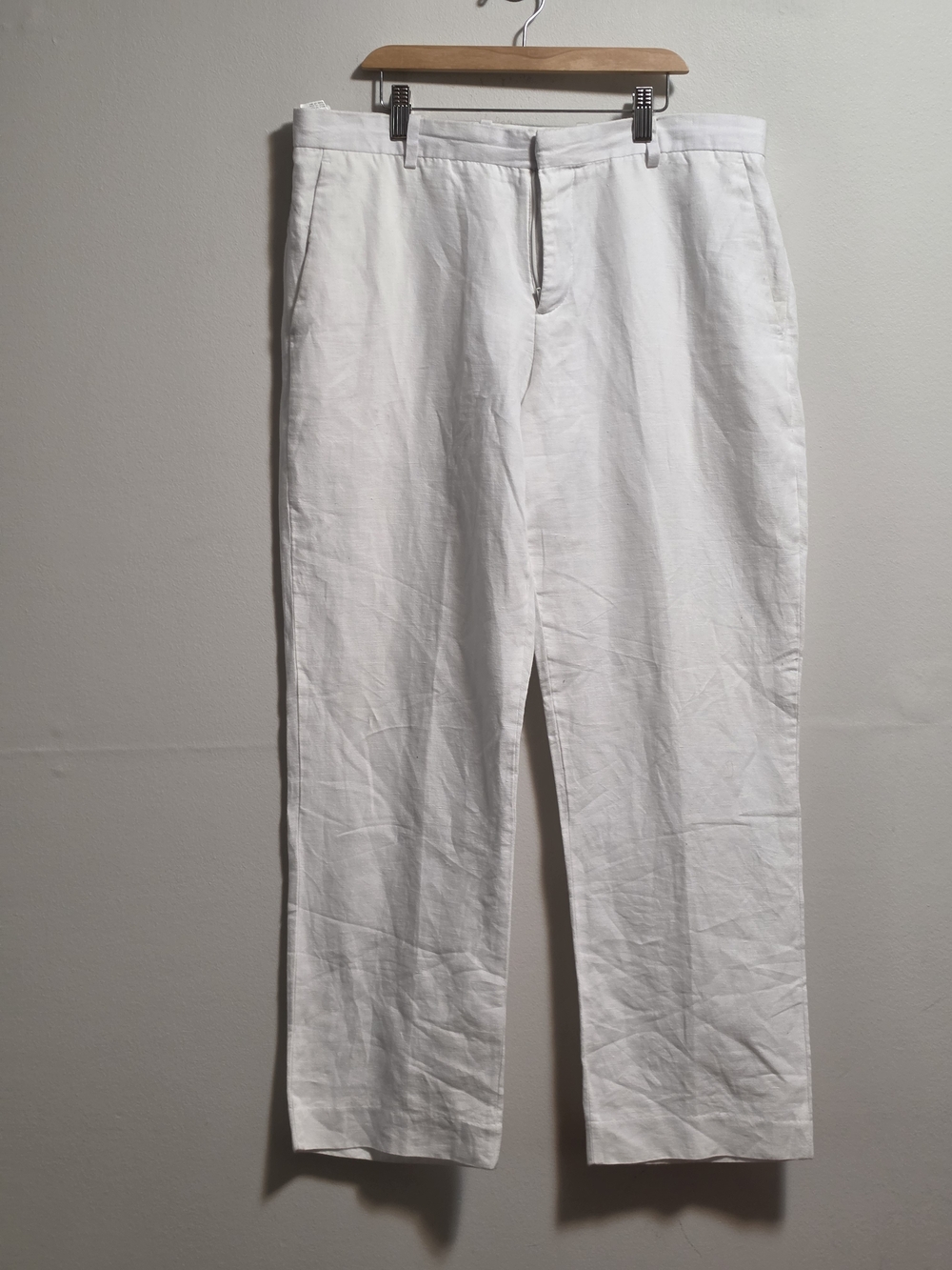 Perry Ellis White Linen-Blend Casual Chinos 34 X30